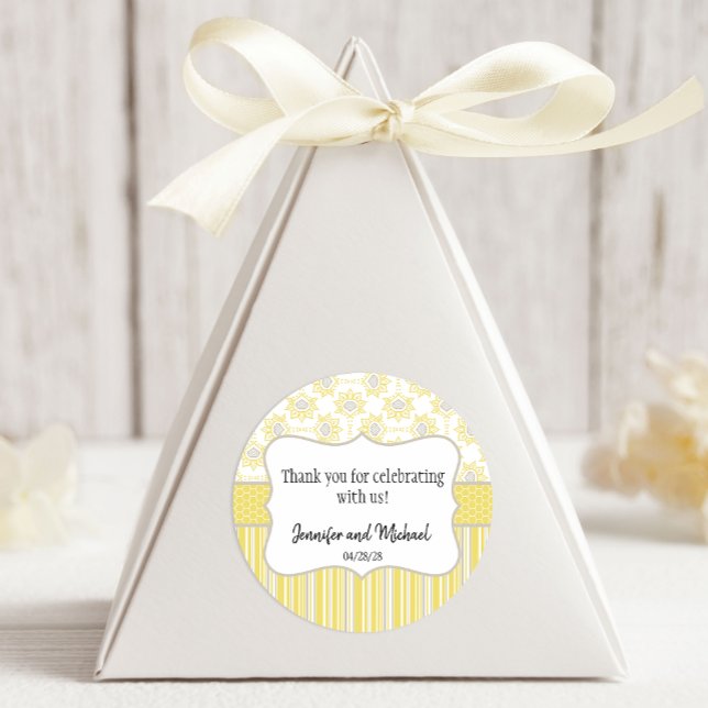 Bee Yellow and Gray Geometric Classic Round Sticker (Creator Uploaded)