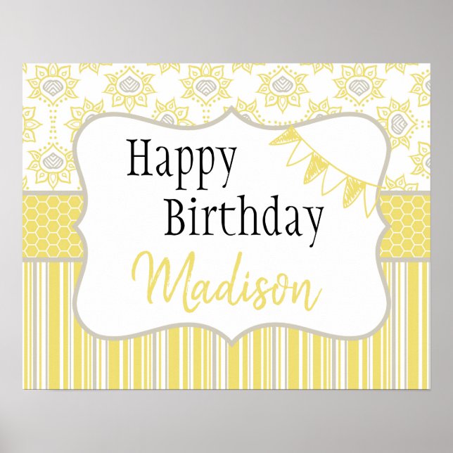 Bee Yellow and Gray Geometric Poster (Front)