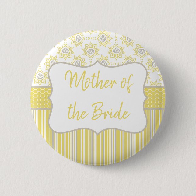 Bee Yellow and Grey Geometric Mother of the Bride 6 Cm Round Badge (Front)