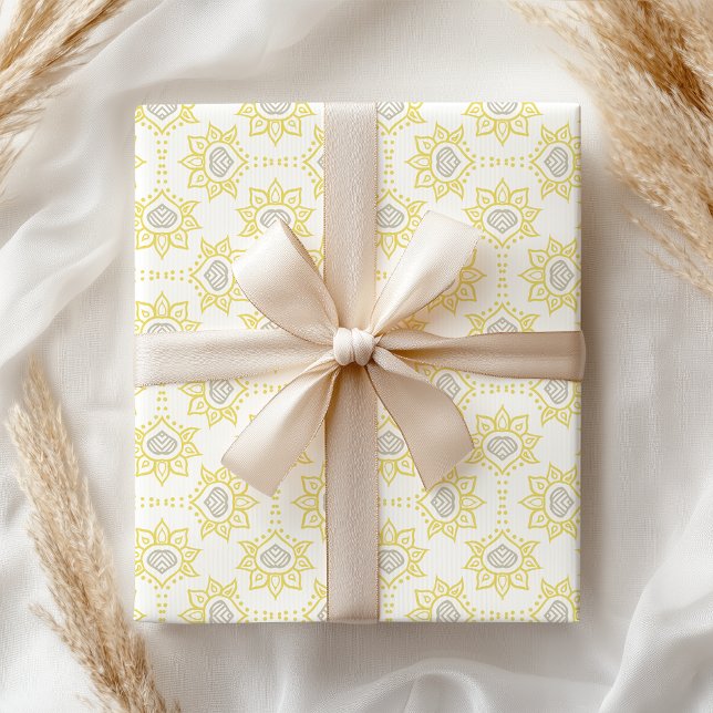Bee Yellow and Grey Geometric Wrapping Paper (Creator Uploaded)