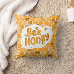 Bee Yellow Black Illustrated Cushion