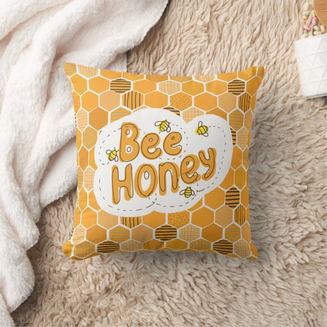 Bee Yellow Black Illustrated Cushion (Blanket)