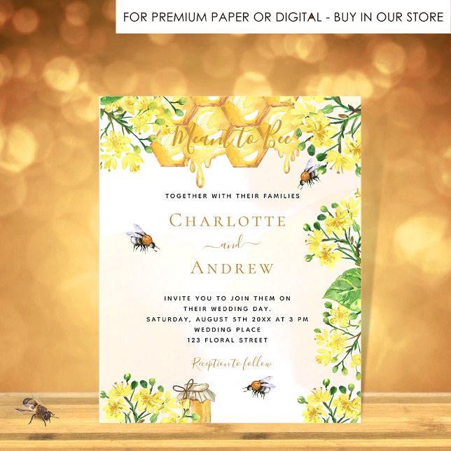 Bee yellow florals honeycomb meant to bee wedding  invitation postcard (Creator Uploaded)
