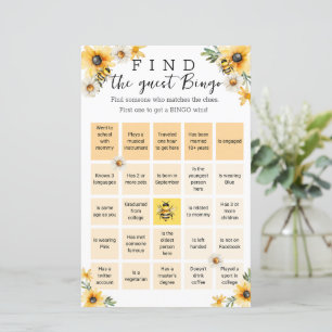 Bee Yellow flowers Baby Shower bingo game