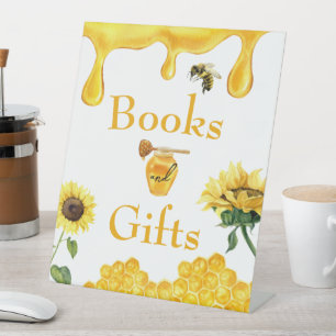 Bee Yellow Honey Watercolor Floral Baby Shower Pedestal Sign