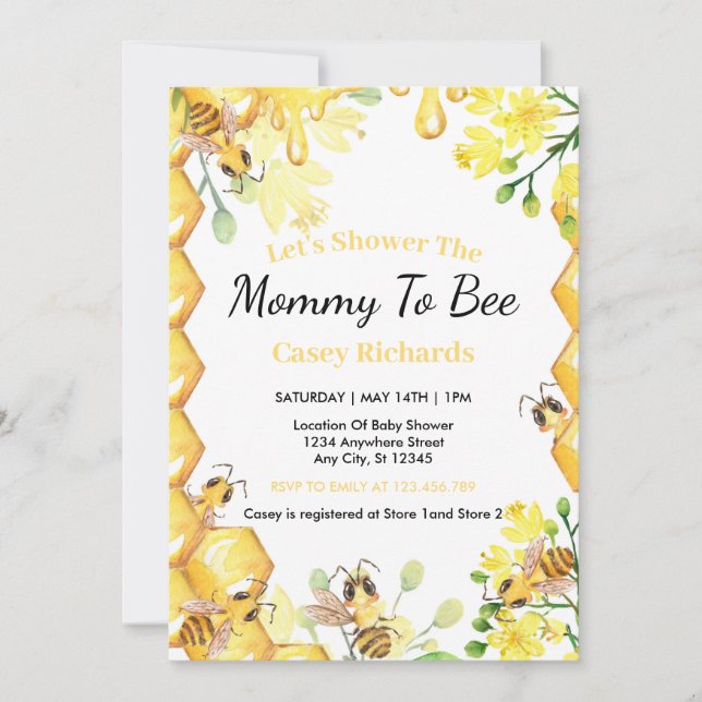 Bee Yellow Mummy To Bee Baby Shower  Invitation (Front)