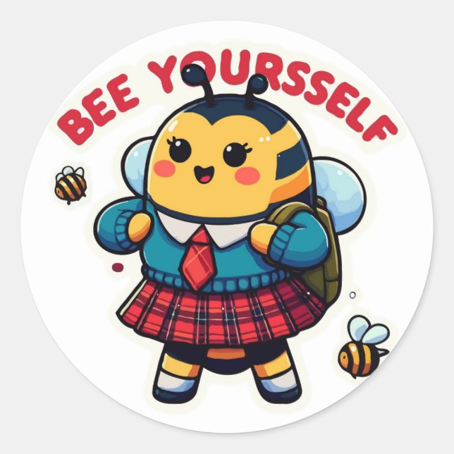 Bee Yourself - Cute Bee Back To School Character Classic Round Sticker (Front)