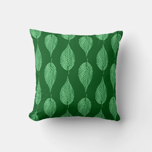 Beech Leaf Chalk Print, Deep Emerald Green Cushion (Front)