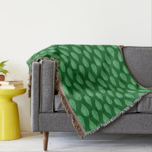 Beech Leaf Chalk Print, Deep Emerald Green Throw Blanket