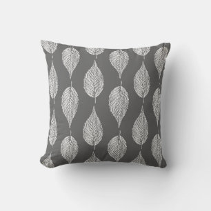 Beech Leaf Chalk Print, Grey / Grey and White Cushion