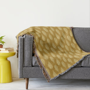 Beech Leaf Chalk Print, Mustard Yellow / Gold Throw Blanket