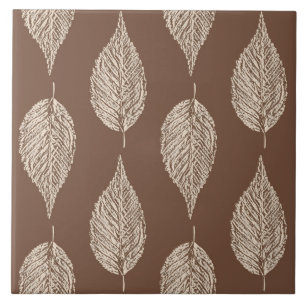 Beech Leaf Chalk Print, Taupe Tan and Cream Ceramic Tile