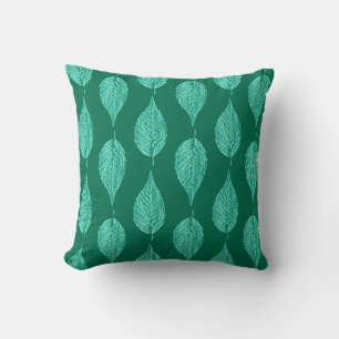 Beech Leaf Chalk Print, Turquoise and Aqua Cushion