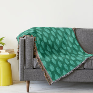 Beech Leaf Chalk Print, Turquoise and Aqua Throw Blanket