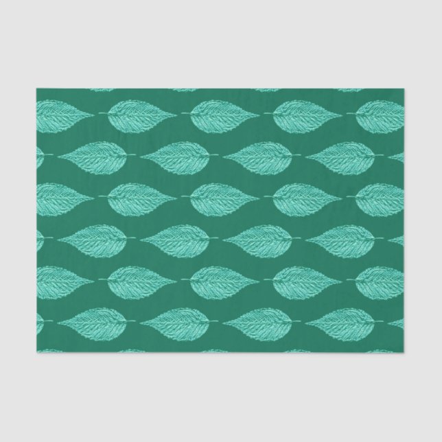 Beech Leaf Chalk Print, Turquoise and Aqua Tissue Paper (Front)