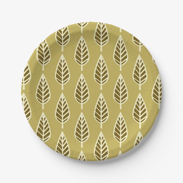 Beech leaf pattern - Camel tan and brown Paper Plate (Front)