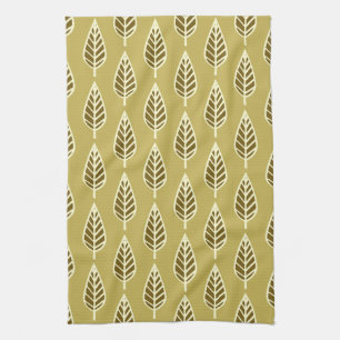 Beech leaf pattern - Camel tan and brown Tea Towel