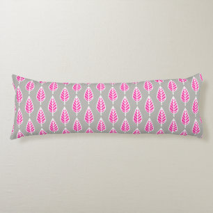 Beech leaf pattern - Fuchsia pink and silver Body Cushion
