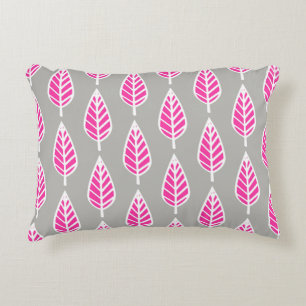 Beech leaf pattern - Fuchsia pink and silver Decorative Cushion