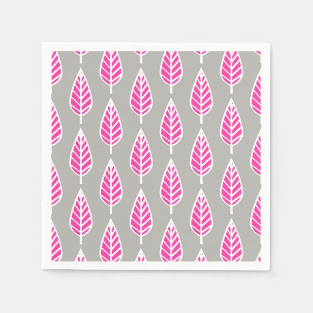 Beech leaf pattern - Fuchsia pink and silver Napkin (Front)