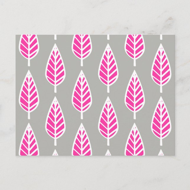 Beech leaf pattern - Fuchsia pink and silver Postcard (Front)