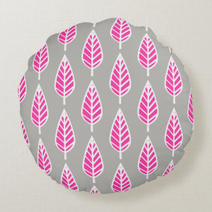 Beech leaf pattern - Fuchsia pink and silver Round Cushion