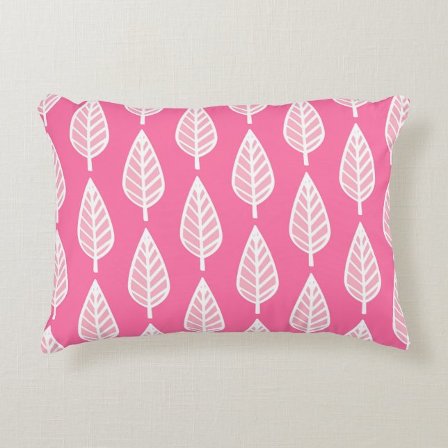 Beech leaf pattern - Hot pink and white Decorative Cushion (Front)