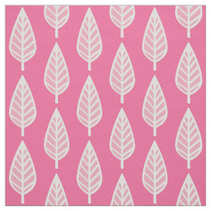 Beech leaf pattern - Hot pink and white Fabric