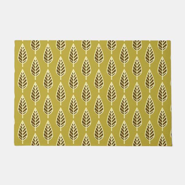 Beech Leaf Pattern, Mustard Gold, Brown and Cream Doormat (Front)