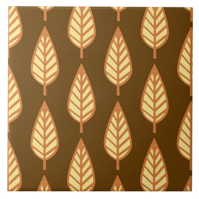 Beech leaf pattern - Orange and brown Ceramic Tile (Front)