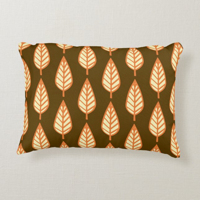 Beech leaf pattern - Orange and brown Decorative Cushion (Back)