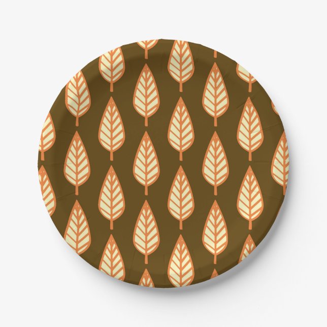 Beech leaf pattern - Orange and brown Paper Plate (Front)
