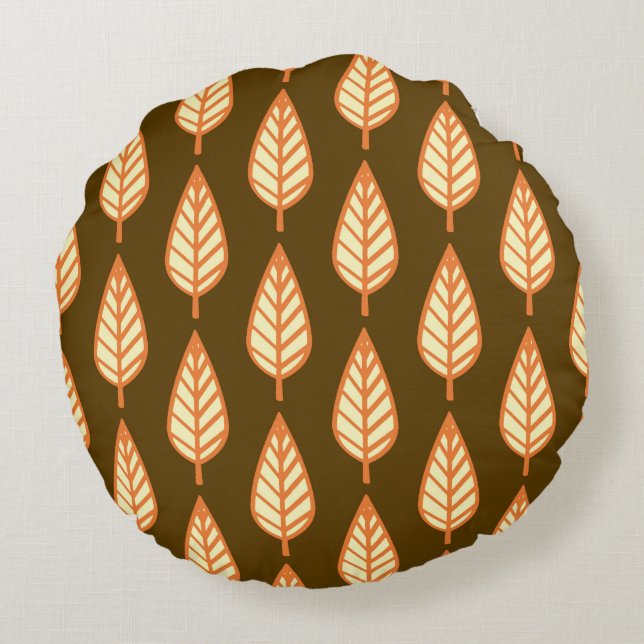 Beech leaf pattern - Orange and brown Round Cushion (Back)
