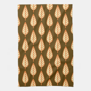 Beech leaf pattern - Orange and brown Tea Towel
