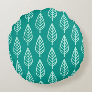 Beech leaf pattern - Peacock and aqua Round Cushion