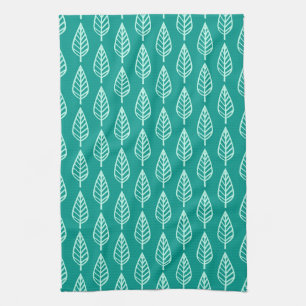 Beech leaf pattern - Peacock and aqua Tea Towel