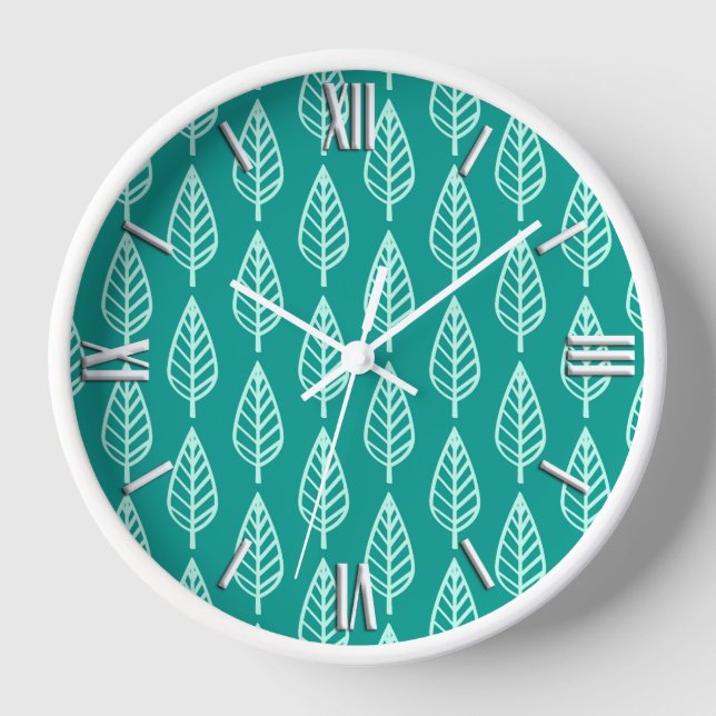 Beech leaf pattern - Peacock and aqua Wall Clock (Front)