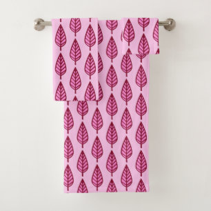 Beech leaf pattern, pink and burgundy bath towel set