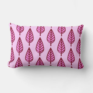 Beech leaf pattern - pink and burgundy lumbar cushion