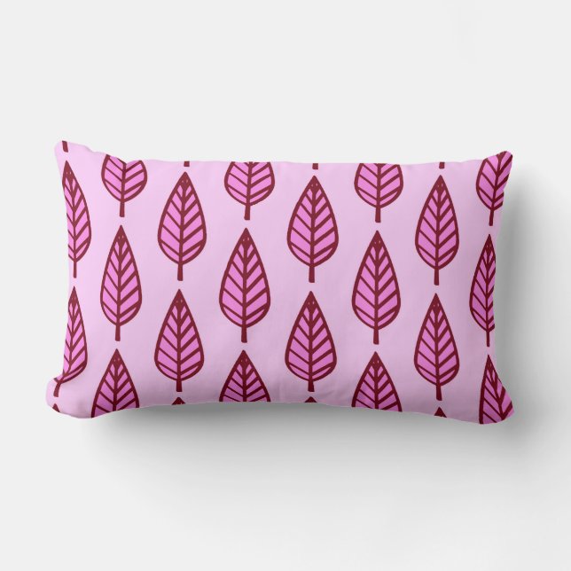 Beech leaf pattern - pink and burgundy lumbar cushion (Front)
