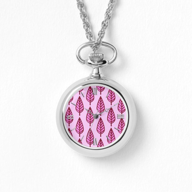 Beech leaf pattern - pink and burgundy watch (Front)