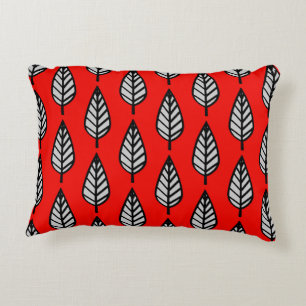Beech leaf pattern - Red, black and grey / grey Decorative Cushion