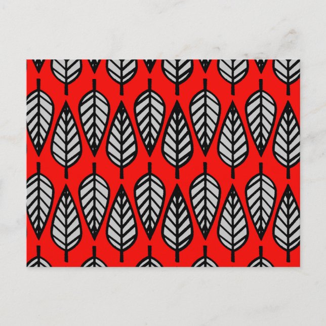 Beech leaf pattern - Red, black and grey / grey Postcard (Front)