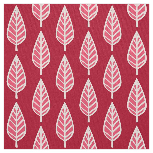 Beech leaf pattern - Ruby red and cream Fabric (Swatch)