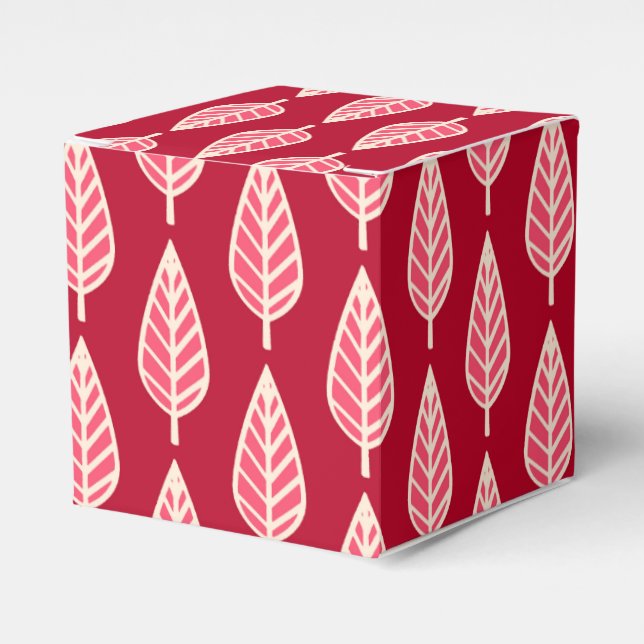 Beech leaf pattern - Ruby red and cream Favour Box (Front Side)
