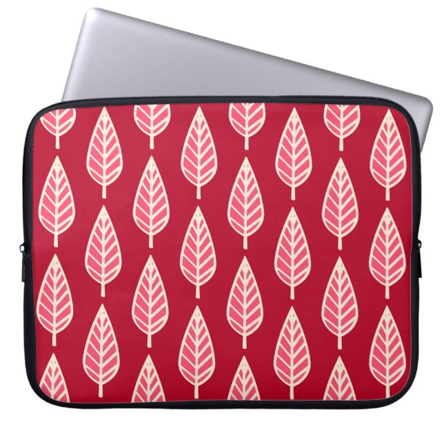 Beech leaf pattern - Ruby red and cream Laptop Sleeve (Front)