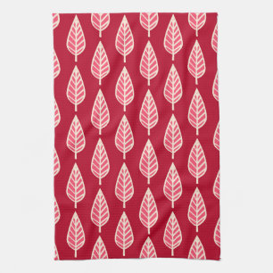 Beech leaf pattern - Ruby red and cream Tea Towel
