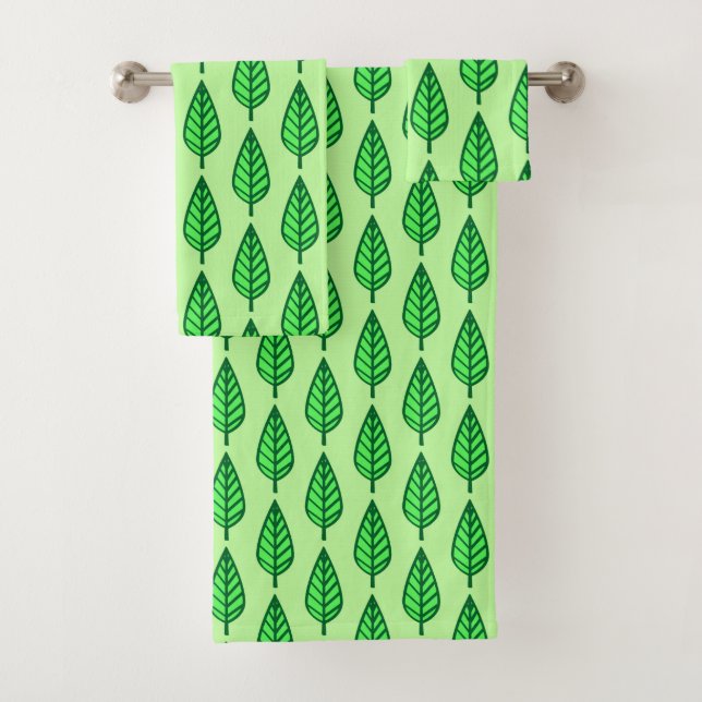 Beech leaf pattern, shades of green bath towel set (Insitu)