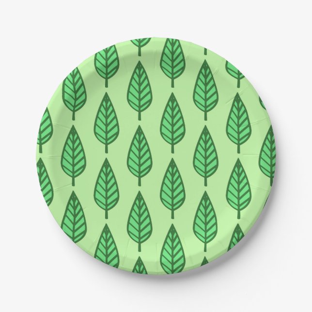 Beech leaf pattern - shades of green paper plate (Front)