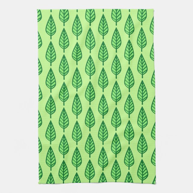 Beech leaf pattern - shades of green tea towel (Vertical)